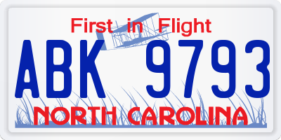 NC license plate ABK9793