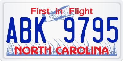 NC license plate ABK9795