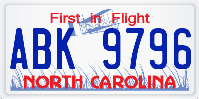 NC license plate ABK9796