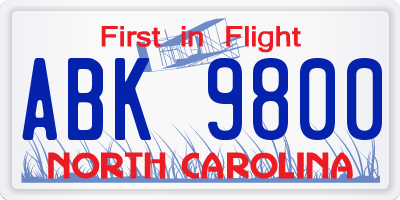 NC license plate ABK9800