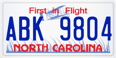 NC license plate ABK9804