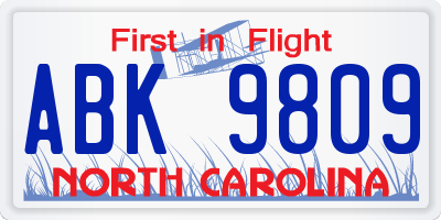 NC license plate ABK9809
