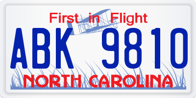 NC license plate ABK9810