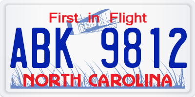 NC license plate ABK9812