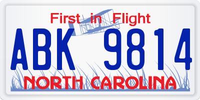NC license plate ABK9814