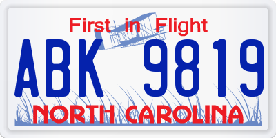 NC license plate ABK9819