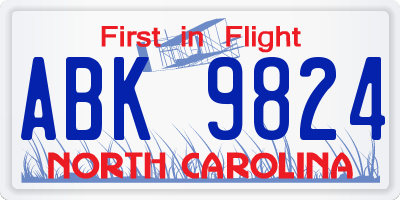 NC license plate ABK9824