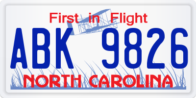 NC license plate ABK9826