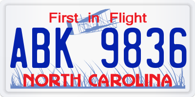 NC license plate ABK9836