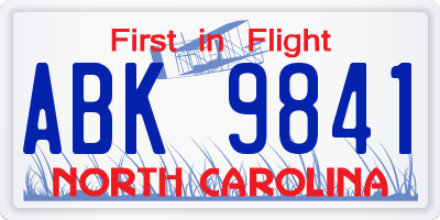 NC license plate ABK9841
