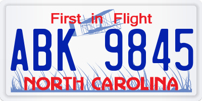 NC license plate ABK9845