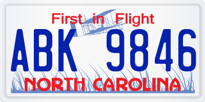 NC license plate ABK9846