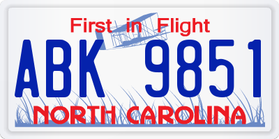 NC license plate ABK9851