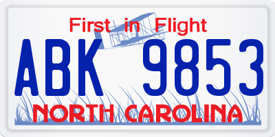 NC license plate ABK9853
