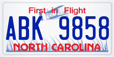NC license plate ABK9858