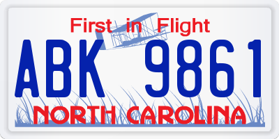 NC license plate ABK9861