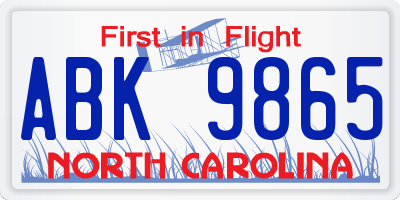 NC license plate ABK9865