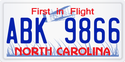 NC license plate ABK9866