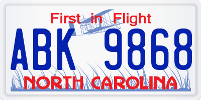 NC license plate ABK9868