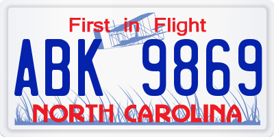 NC license plate ABK9869