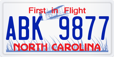 NC license plate ABK9877