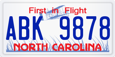 NC license plate ABK9878