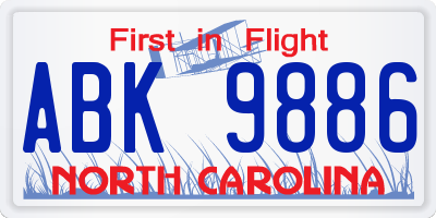 NC license plate ABK9886