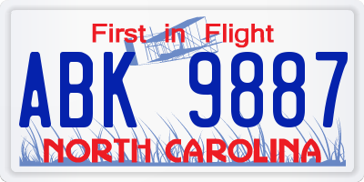 NC license plate ABK9887