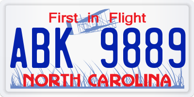 NC license plate ABK9889