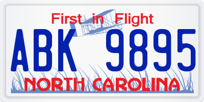 NC license plate ABK9895