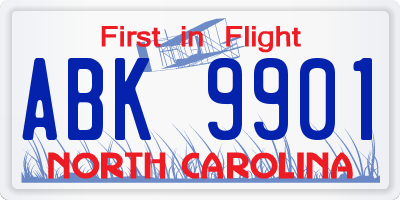 NC license plate ABK9901