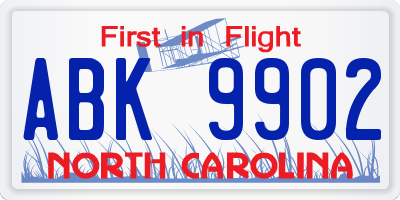 NC license plate ABK9902