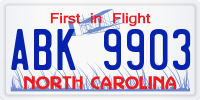 NC license plate ABK9903