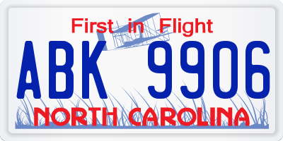NC license plate ABK9906