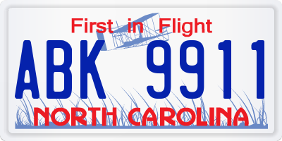 NC license plate ABK9911
