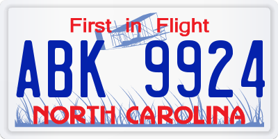 NC license plate ABK9924
