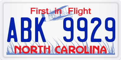 NC license plate ABK9929