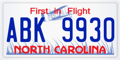 NC license plate ABK9930