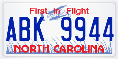 NC license plate ABK9944