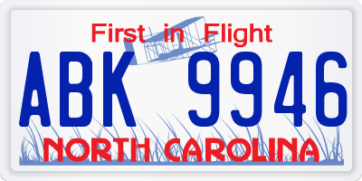 NC license plate ABK9946