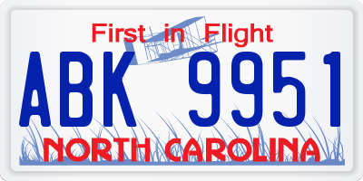 NC license plate ABK9951