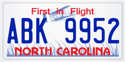 NC license plate ABK9952