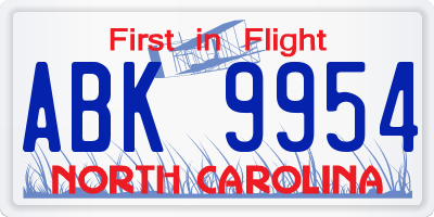 NC license plate ABK9954