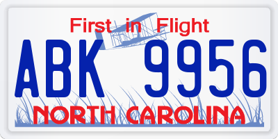 NC license plate ABK9956