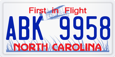NC license plate ABK9958