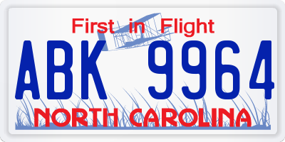 NC license plate ABK9964
