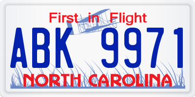NC license plate ABK9971