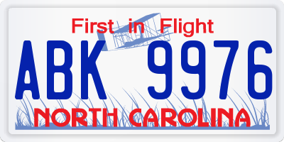 NC license plate ABK9976