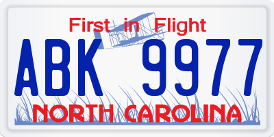 NC license plate ABK9977