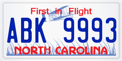 NC license plate ABK9993